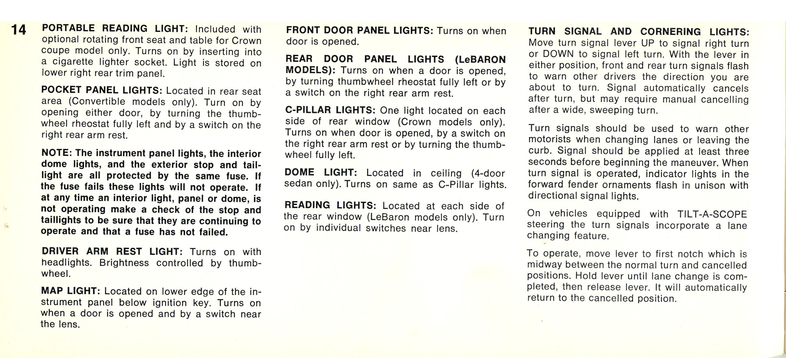 1968 Chrysler Imperial Owners Manual Page 44